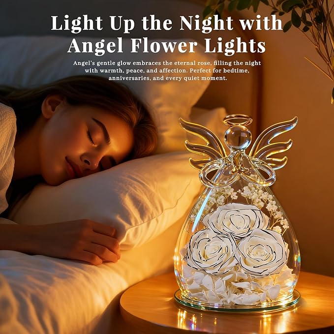 Beferr Valentines Day Rose Gifts for Her Women Mom Gifts for Birthday, Fresh Flowers for Delivery Prime Forever Preserved Rose in Glass Angel Figurine, for Grandma Wife Kids Daughter