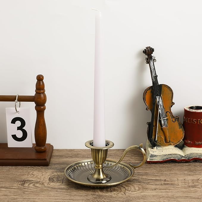 Healifty Candle Holder Candlestick Holder: Taper Candle Holders for Christmas Decor, Vintage Bronze Candlestick Holder with Handle, Candle Stand Chamberstick Handheld for Party Wedding Decor