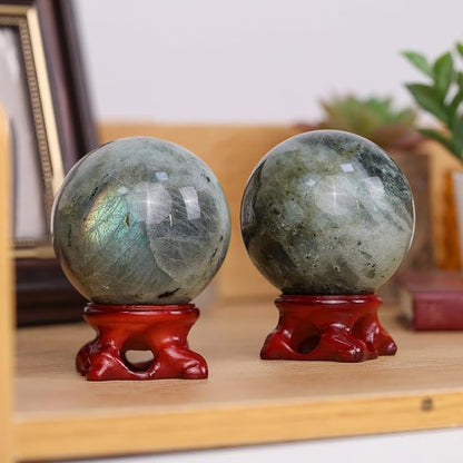 Nupuyai Natural Moonstone Crystal Ball with Resin Stand, Healing Crystal Sphere for Home Decor 2.01"-2.36"(51mm-60mm)