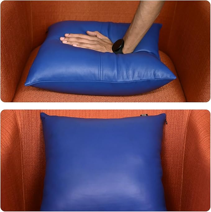 LL LEATHER LOVERS Lambskin Leather Pillow Cover, Hand Panel Stitched Leather Decorative Throw Pillow Covers for Couch Sofa Bed Living Room Garden (22x22 Inches, Deep Blue Pack of 2)