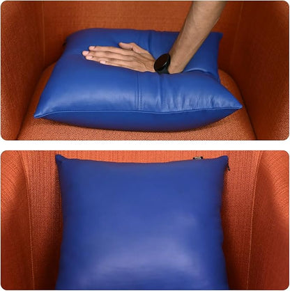 LL LEATHER LOVERS Lambskin Leather Pillow Cover, Hand Panel Stitched Leather Decorative Throw Pillow Covers for Couch Sofa Bed Living Room Garden (22x22 Inches, Deep Blue Pack of 2)
