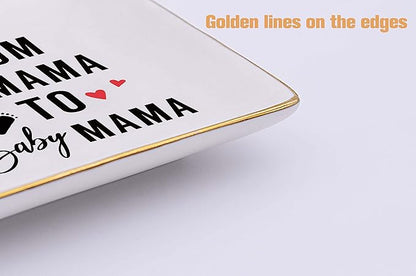 Topthink From Fur Mama to Baby Mama - Pregnancy Announcement Gift - Ceramic Jewelry Holder Ring Dish Trinket Tray for New Mom