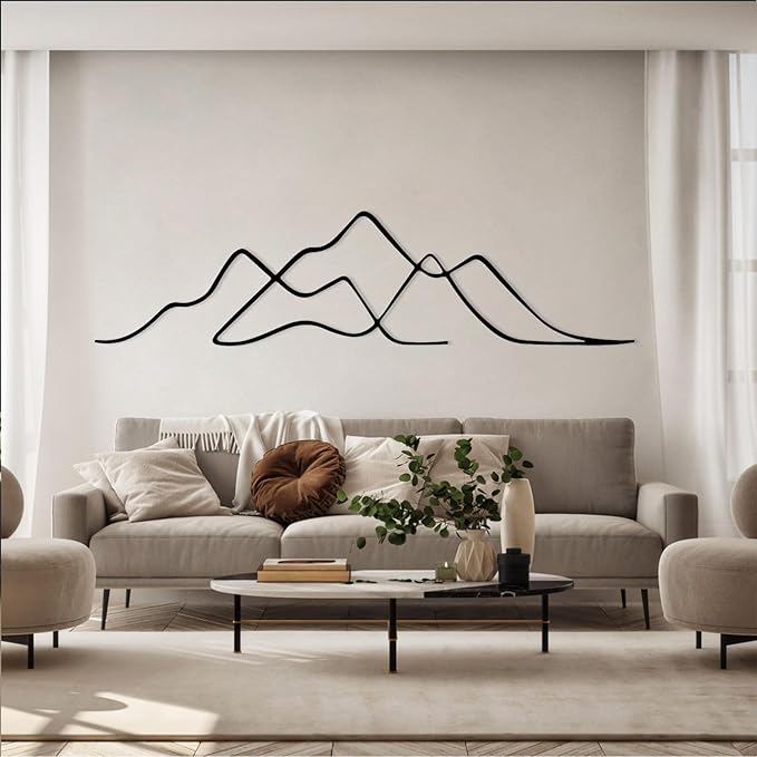 YDONVTI Metal Minimalist Mountain Wall Art, Metal Mountain Wall Decor, Minimalist Decor, Abstract Line Wall Art, Nature Home Decoration for Living Room (Gold, 53"x13"/135x34cm)
