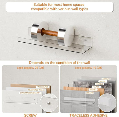 2 Pack Clear Acrylic Shelves for Wall with Adhesive,15 Inch No Drill Floating Shelves for Bathroom,Bedroom,Renter Friendly,Kids Room Bookshelf,Wall Display Shelf for Lego,Funko Pop,Figurine,Perfume