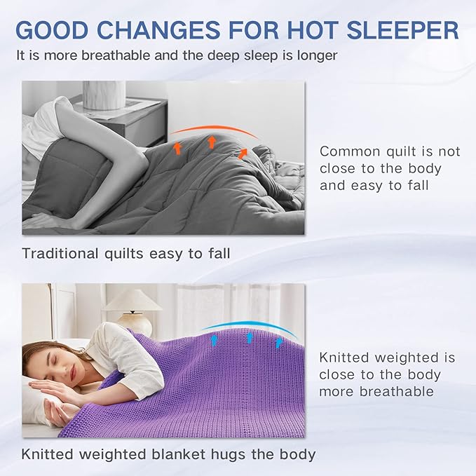 Guohaoi Knitted Weighted Blanket for Adults (Purple 50"x75" 20lbs) No Beads Cooling Throw Blanket for Hot Sleepers, Home Decor Breathable Chunky Knit Heavy Blanket Use on Full Size Bed