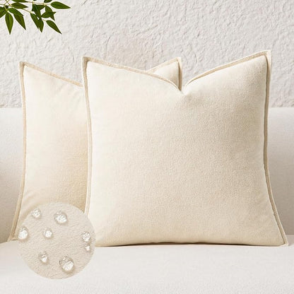 Kevin Textile Waterproof Decorative Pillow Covers Cream White 22x22 Inch Pack of 2 Soft Boucle Textured Euro Pillowcases Elegant Accent Pillows for Couch Sofa Chair Bed Home Decor Indoor Outdoor