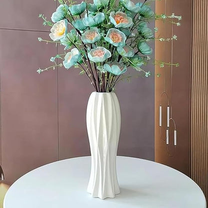 12Inch Tall Ceramic White Flower Vase,Home Decor White Vases for Pampas Grass,Modern Textured Vases for Living Room Decorations,Table Centerpieces,Shelf,Farmhouse Small Ceramic Vase