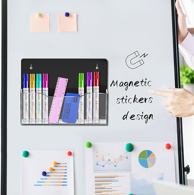 ZHIDIAN Acrylic Magnetic Wall File Organizer - Clear Black Acrylic Hanging Wall File Holder, Wall Mount Folder Mail Document Holder for Office, Fridge, Whiteboard, 2Pack