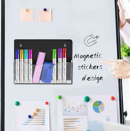 ZHIDIAN Acrylic Magnetic Wall File Organizer - Clear Black Acrylic Hanging Wall File Holder, Wall Mount Folder Mail Document Holder for Office, Fridge, Whiteboard, 2Pack