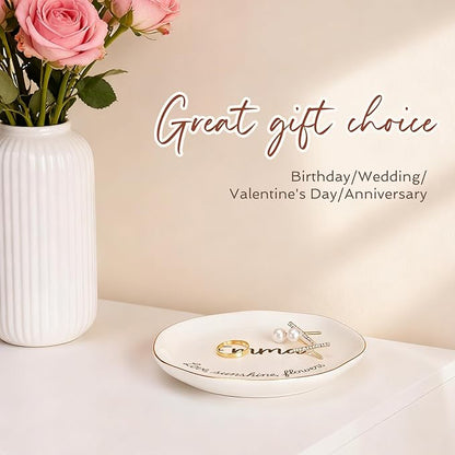 Personalized Mrs Ring Dish, Custom Ceramic Jewelry Dish, Holder Ring Holder for Friends,Birthday Mother's Day Christmas New Year Gift, Engrave Names, Dates or Special Messages