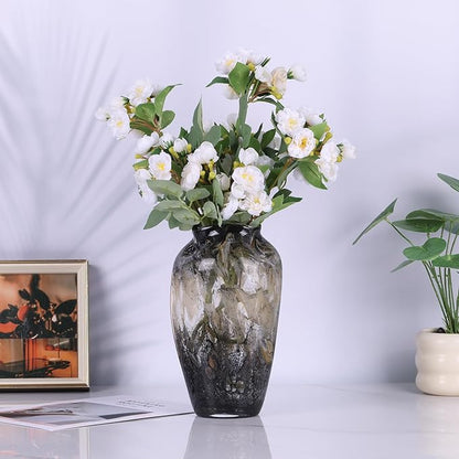 Abstract Art Hand Blown Glass Vase, Black Smoke Glass Vase for Flowers, Elegant Wide Mouth Glass Vase for Centerpieces, Vintage Glass Farmhouse Vase, Unique Modern Vase Decor for Home