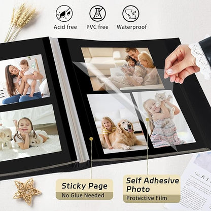 RECUTMS Photo Album Self Adhesive Multiple Photo Sizes 4x6 5x7 8x10 DIY Scrapbook Photo Album 30 Pages Button Grain Leather Picture Album Baby Family Wedding Anniversary Photos Book (Pink)