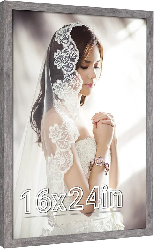 16 x 24 Picture Poster Frame, Rustic Gray 24 x16inch Frame, Natural 16x24 Canvas Frame, Distressed Grey Large Gallery Family Concert Photo Frame, Anniversary/Birthday/Wedding/Thank you/Christmas Gift