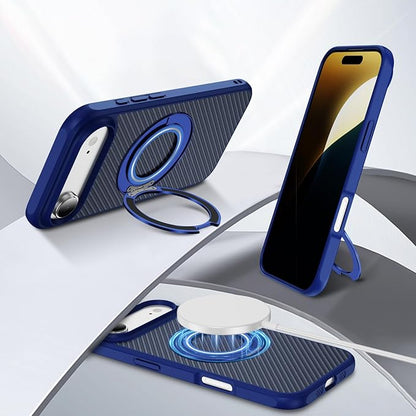 Mag-Stand Carbon Fiber Case for iPhone 17 Air, 360° Rotate Magnetic Stand, Compatible with MagSafe, 15FT Military Protection, Slim Shockproof Magnetic Kickstand Mag Phone Case for Men Women