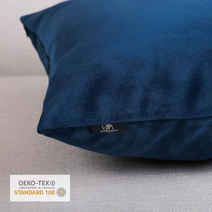 Phantoscope Pack of 2 Velvet Decorative Throw Pillow Covers Soft Solid Square Cushion Case for Couch Navy Blue 26 x 26 inches 65 x 65 cm