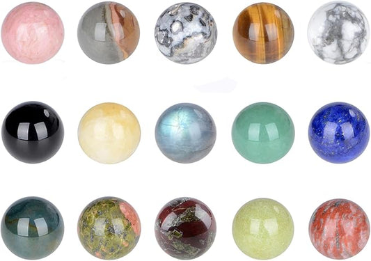 LPbeads 20mm 15pcs Natural Gemstone Polished Sphere Healing Crystal Rocks Ball Mineral Collection Decoration Kit