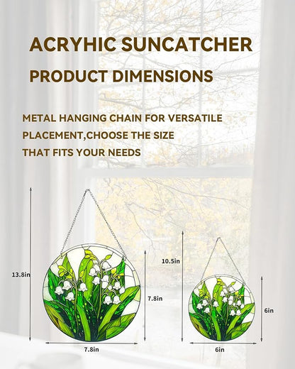 Stained Acrylic Window Hanging-Lily of The Valley Flower Plant Suncatcher for Window Doors Home Decoration,Christmas,Thanksgiving Day,Mother's Day Birthday Gift for Women,Men,and Mom(6 in)