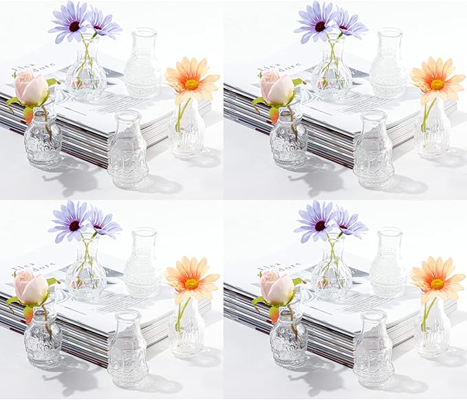 Glass Bud Vase Clear - Mini Vases 20Pcs/Set Bud Vases for Flowers Cute Clear Vintage Small Glass Vases Bud vases in Bulk for Decor, Home Table Centerpieces, Dinning, Wedding