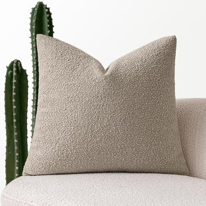 MIULEE Textured Boucle Throw Pillow Cover Light Brown Accent Solid Eruo Sham Pillow Case Decorative Soft Pack of 1 Couch Cushion Chair Sofa Bedroom Livingroom Home Decor,24x24 Inch