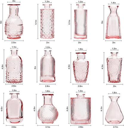 RUCKAE Pink Flower Vase in Bulk 22 Glass Bud Vases Vintage Small Vases for Centerpiece Table Wedding Decorations Home Decor Party (Pink)