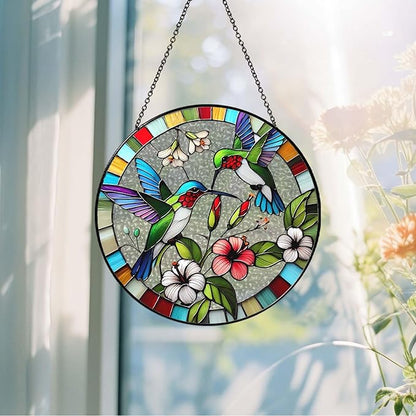 Hummingbird Sun Catcher Stained Glass Window Hanging Hummingbird Decor Gifts Bird Suncatcher for Window Decor Handmade Sun Catcher Decoration for Garden Home Housewarming Gifts
