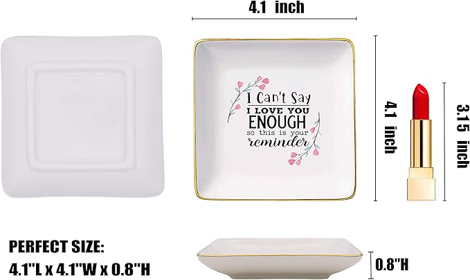 Funny Christmas Engagement Wedding Valentine Birthday Gifts for Fiancee,Bride,GirlFriend,Wife,Mom,Best Friends - I Can't Say I Love You Enough – Ceramic Jewelry Holder Box Ring Dish Trinket Tray