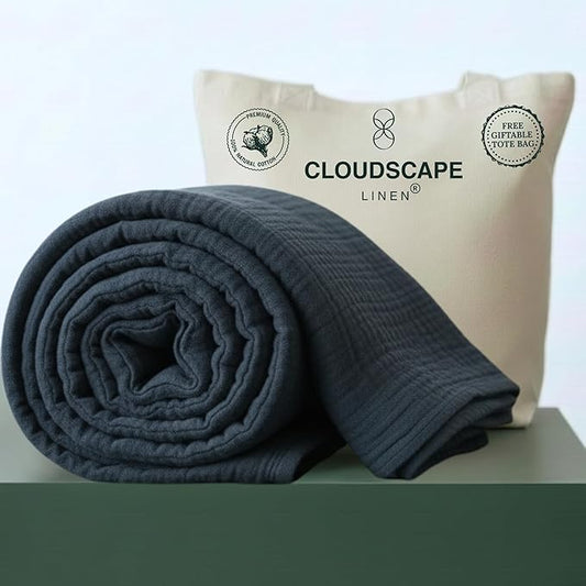 Luxury 100% Cotton Muslin Blanket King Size, 4 Layer Oversized 92x108 Fit Upto Calking Bed, Layering Winter Blankets for Bed, Soft Cotton Gauze Quilt, All Season Ensign Blue Bedding