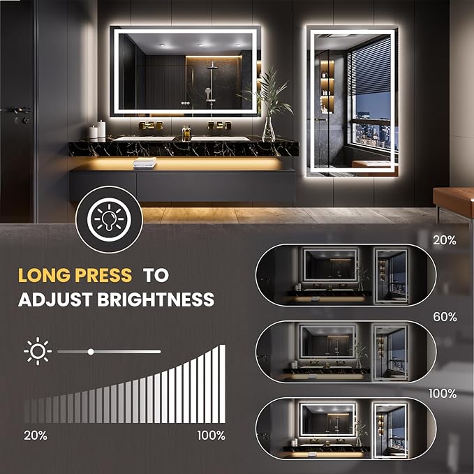 LOAAO 55"X40" LED Mirror for Bathroom, Lighted Bathroom Mirror with Lights, Anti-Fog, Dimmable, Memory Function, Easy to Install, Clear Reflectionn