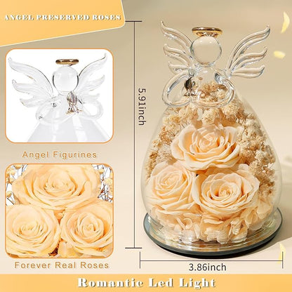 Beferr Valentines Day Rose Gifts for Her Women Mom Gifts for Birthday, Fresh Flowers for Delivery Prime Forever Preserved Rose in Glass Angel Figurine, for Grandma Wife Kids Daughter
