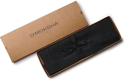 D'Moksha Homes Linen Placemats Set of 6 - Classic Hemstitch Black Placemats 14 x 19 Inch - 100% Pure Linen Table Mats for Winter, Holiday, New Year - Handcrafted and Machine Washable