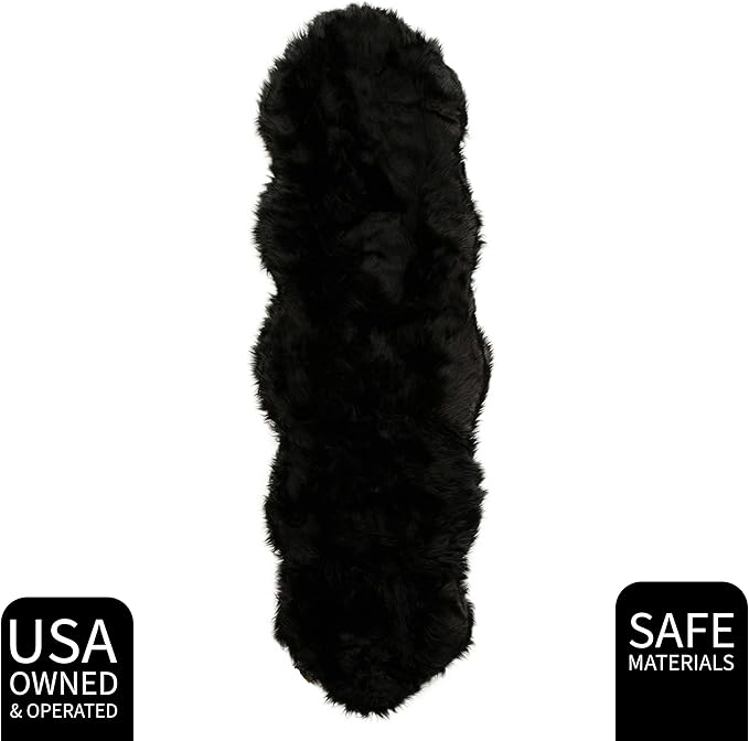 Super Area Rugs Ultra Soft & Fluffy Faux Sheepskin Rug, Black 2 x 6 Feet Sheepskin Carpet for Bedroom Living Room