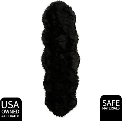 Super Area Rugs Ultra Soft & Fluffy Faux Sheepskin Rug, Black 2 x 6 Feet Sheepskin Carpet for Bedroom Living Room