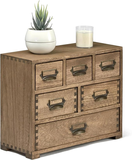 KIRIGEN Wood Desk Drawer Organizer, Home Storage Cabinet 6 Drawers Mini Chest with Lable Holder Handles for Bedroom Home and Office Organization Dark Brown(3D6CG-DBR)