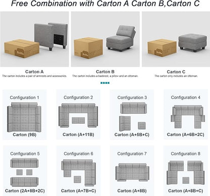 Belffin Armrest Module for Modular Sectional Sofa Couch Side Armrest for Sectional Modular Sofa Fabric Light Grey