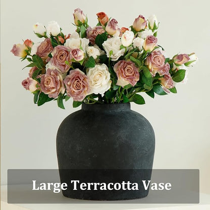 Large Ceramic Vase, 11" Rustic Farmhouse Terracotta Vase for Home Decor, Handicraft Decorative Flower Vase for Living Room, Table Centerpiece, Bedroom (Rustic Black)