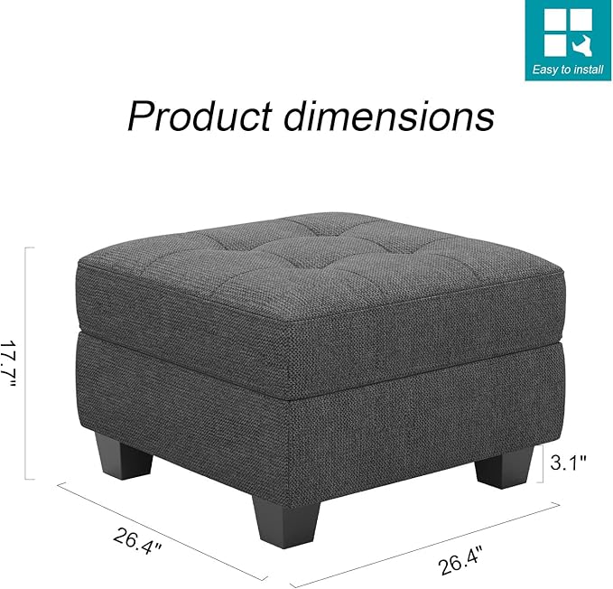 Belffin Ottoman Module with Storage for Modular Sofa Sectional Couch Cube Seat Square Storage Ottoman Footrest Modern Fabric Dark Grey