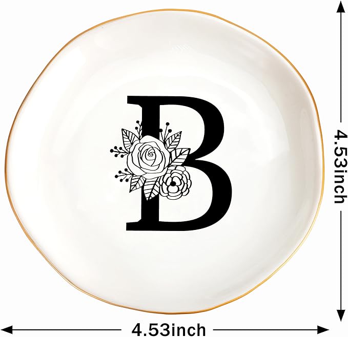 JoycuFF Initial B Ceramic Jewelry Tray, Bridesmaid Bride Gifts, Mothers Day Christmas Anniversary Engagement Birthday Gifts for Women Couples, Trinket Dish for Rings Earrings Necklaces Bracelets Keys