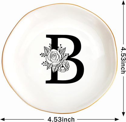 JoycuFF Initial B Ceramic Jewelry Tray, Bridesmaid Bride Gifts, Mothers Day Christmas Anniversary Engagement Birthday Gifts for Women Couples, Trinket Dish for Rings Earrings Necklaces Bracelets Keys