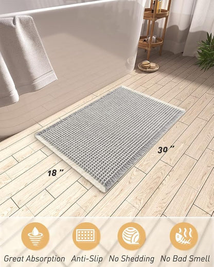 Upgraded Waffle Bath Mat, Super Absorbent Non Slip Bath Mats for Bathroom Floor, Machine Washable Bathroom Rugs with Tassels, Rubber Backed Bathroom Mats, Ultra Soft, 18" x 30",LightGrey & Cream