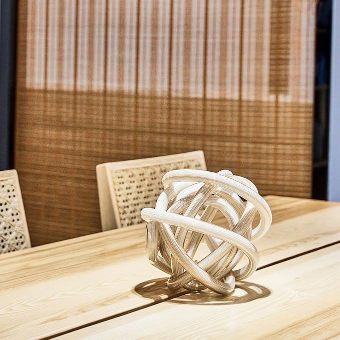 Luxury Lane Hand Blown Infinity Knot Sommerso Decorative Glass Ball for Bowls Home Decor 6 inch Tall Orbit Centerpiece Table Decoration Sculpture White Gold