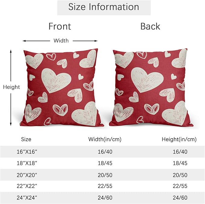 Valentines Day Pillow Covers 22x22 Set of 2 Red Love Print Decorative Outdoor Heart Throw Pillow Cases Rustic Holiday Decoration Farmhouse Sofa Couch Cushion Cover Bed Decor