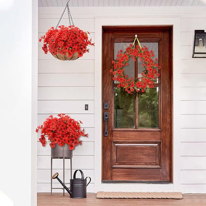 MACTING Artificial Flowers for Outdoors Fake Spring Flowers UV Resistant No Fade Faux Plastic Flowers for Hanging Planters Window Patio Porch Yard Garden Home Indoor Outside Summer Decorations(Red)