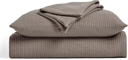 EVERGRACEHOME Cotton Gauze Full Queen Bedspread, Ultra Soft Prewashed Pick Stitch Matelassé Coverlet, Lightweight Textured Oversized Queen Quilt Bedding Set for All Season, w/ 2 Shams, Mocha Brown