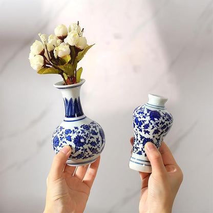 Dandat 8 Pcs Mini Chinoiserie Bud Vases Ceramic Blue and White Floral Chinese Porcelain Vase Set for Shelf Table Centerpieces Home Decor(Elegant)