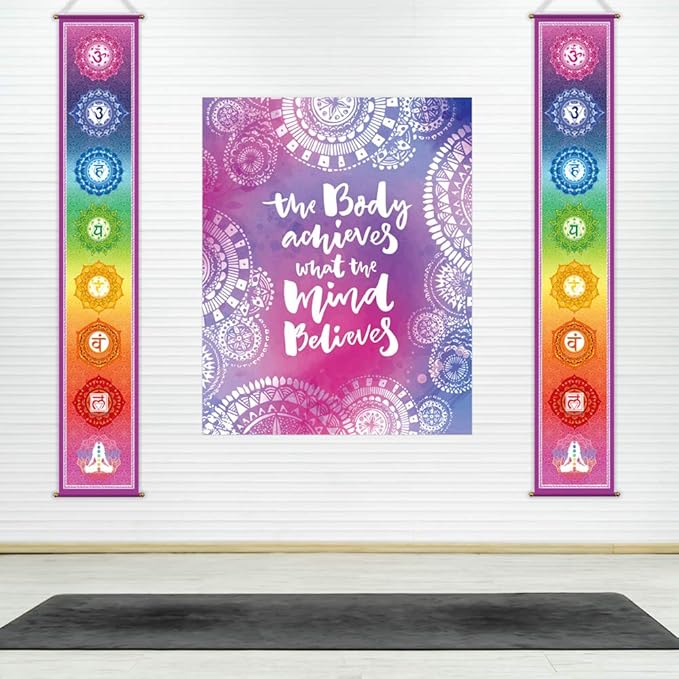 Funnytree 12"x71" Large Yoga Tapestry Meditation Studio Room 7 Chakra Mandala Hanging Banner Wall Poster Door Decor Porch Sign Indoor Outdoor Durable Fabric