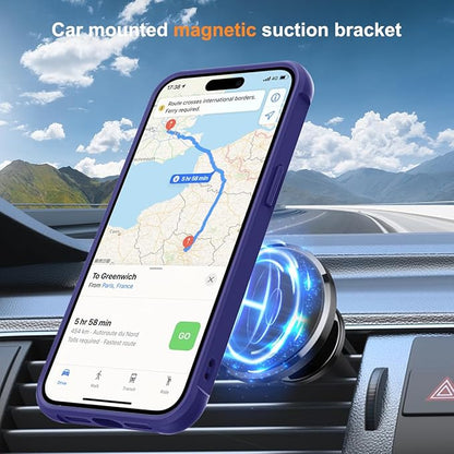 Compatible with iPhone 15 Plus Case with Invisible Magnetic O-Ring Stand Military-Grade Translucent Case for iPhone 15 Plus 6.7" [Compatible with Mag-Safe][Great Grip Feeling], Navy