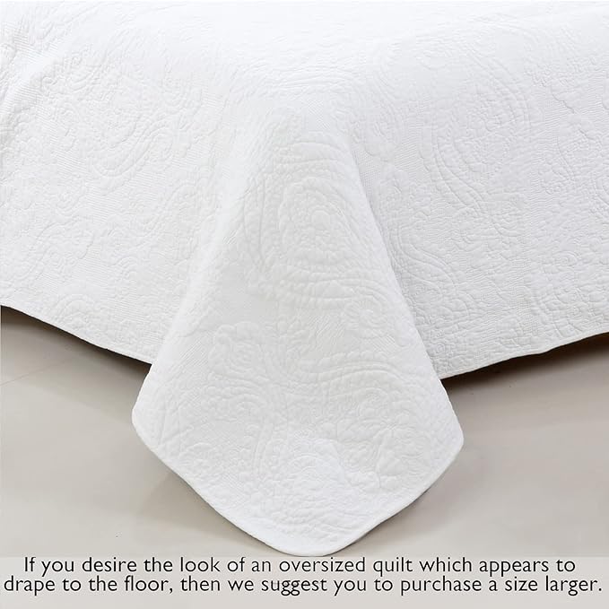 Cozy Line Home Fashions 100% Cotton Matelasse Medallion Solid White Luxury Chic Bedding Quilt Set, Reversible Lightweight Bedspread Coverlet for All Season (Medallion - White, King - 3 Piece)