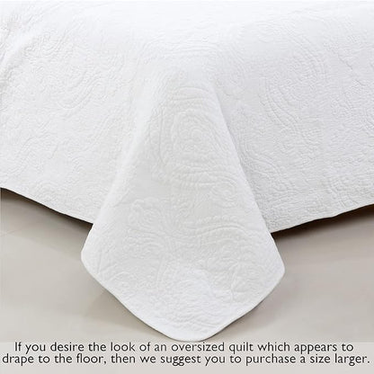 Cozy Line Home Fashions 100% Cotton Matelasse Medallion Solid White Luxury Chic Bedding Quilt Set, Reversible Lightweight Bedspread Coverlet for All Season (Medallion - White, King - 3 Piece)