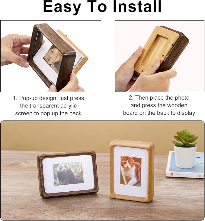 Walnut 5x3.5 inch Natural Wood Picture Frame, Tabletop Wooden Small Photo Frame with Mat, Display Pictures 2x2.76 or 3.5x5 Without Mat for Desktop Display, Mini Photo Picture Frame