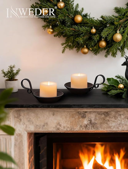 Cast Iron Candle Holder: Matte Black Pillar Candle Plate with Handle and Safety Spike for Pillar/Ball Candles Vintage Decorative Stand for Christmas Halloween Table Home Set of 1